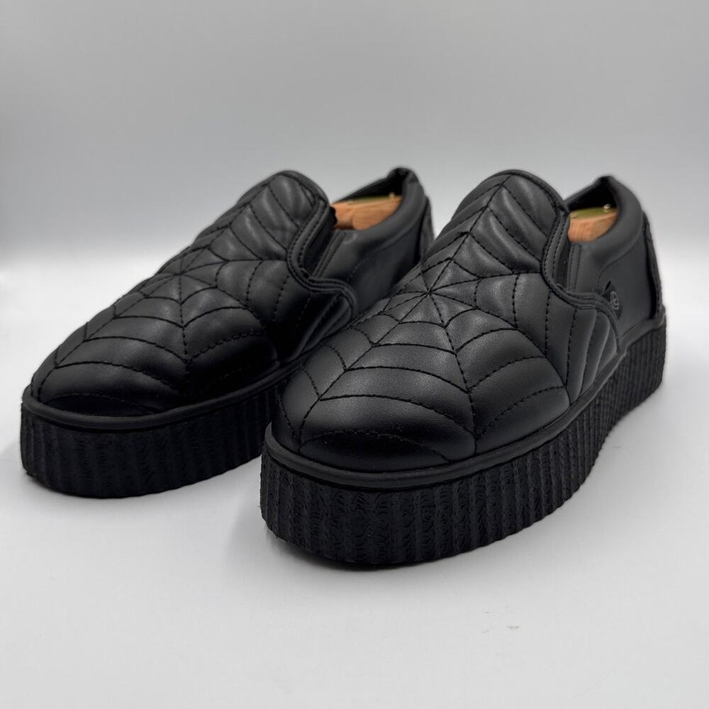 Strange Cvlt SLYPT Spider Web Slip On Creepers Women's 6 Goth Alternative Spooky
